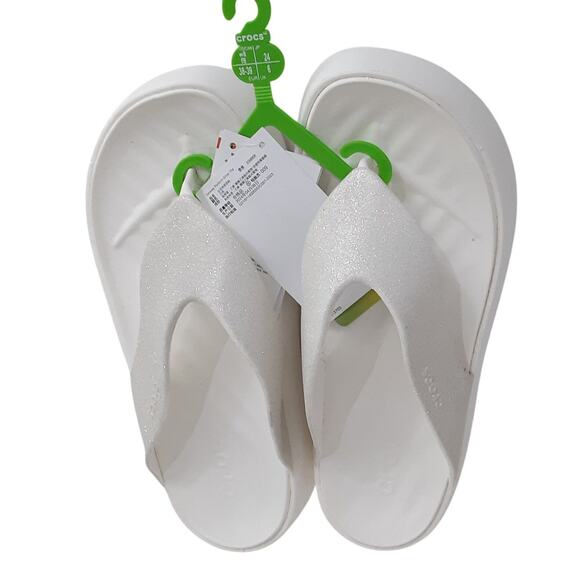 Crocs Getaway Platform Flip Flops White Glitter Thong Sandals Womens 8 Resort - Picture 5 of 10